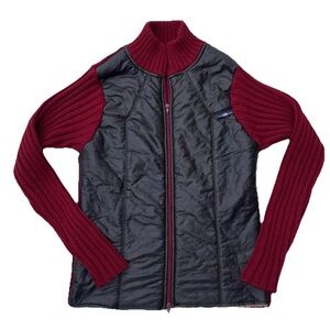 David Hamilton Wool Blend Full Zip Mixed Media Sweater Ribbed